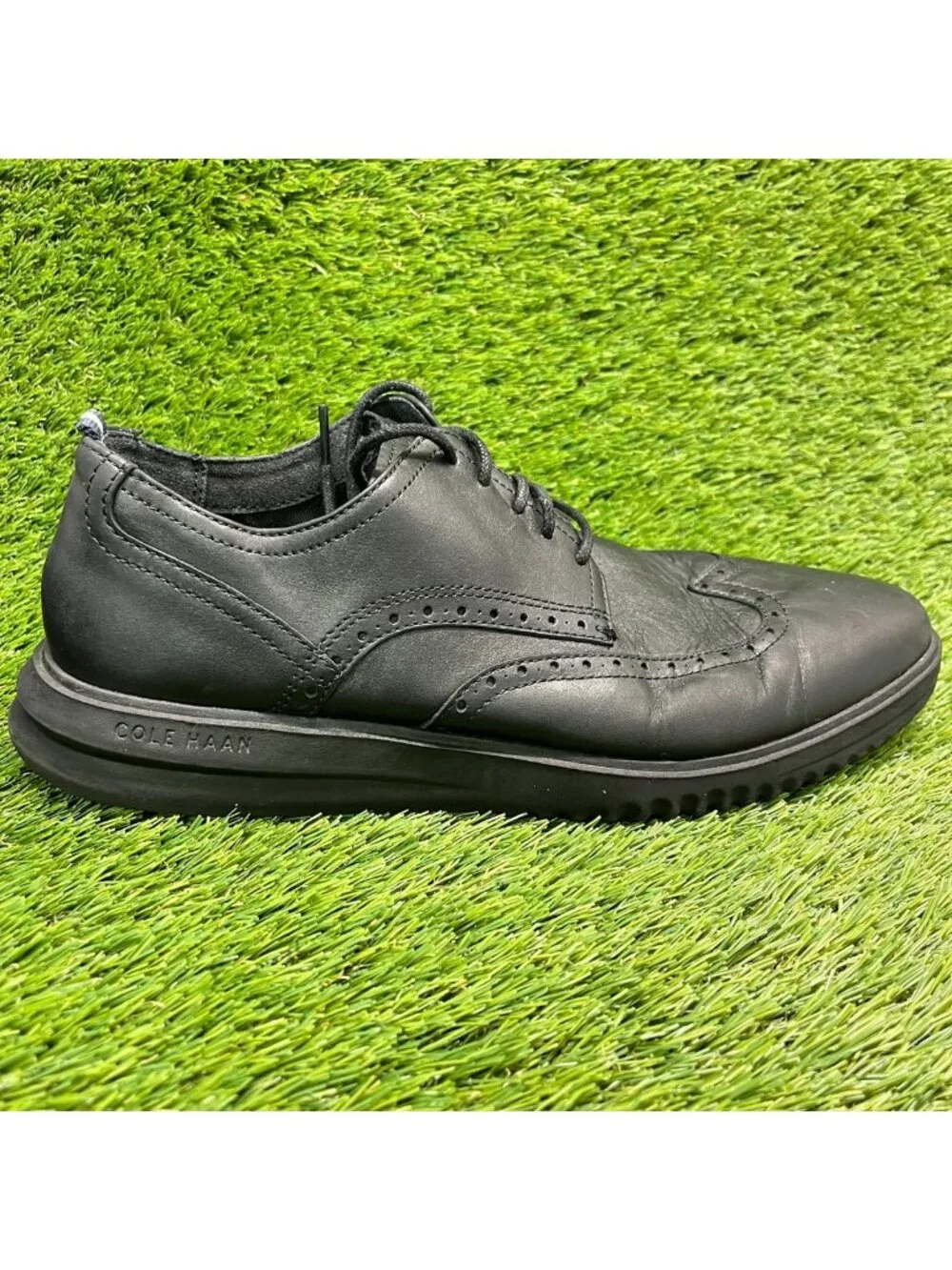 Cole Haan Grand Plus Mens Size 12 Black Casual Classic Wingtip Oxford Shoes
